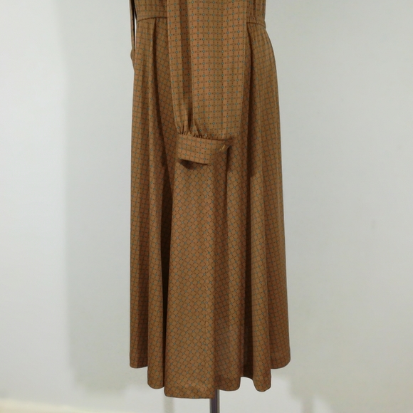 VINTAGE High Neck Tie Up Button Midi Long Dress - Picture 14 of 16